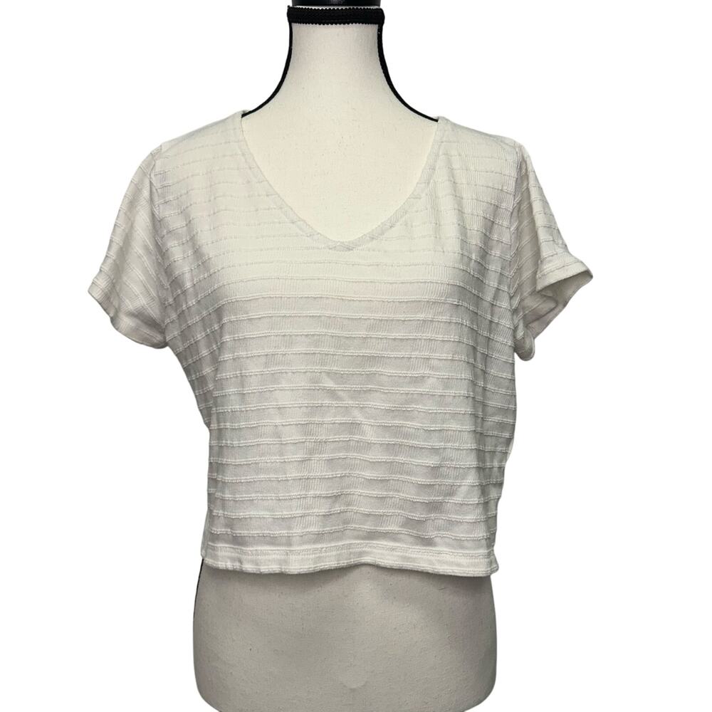 Madewell Cream Textured Cropped V-Neck Tee Size M